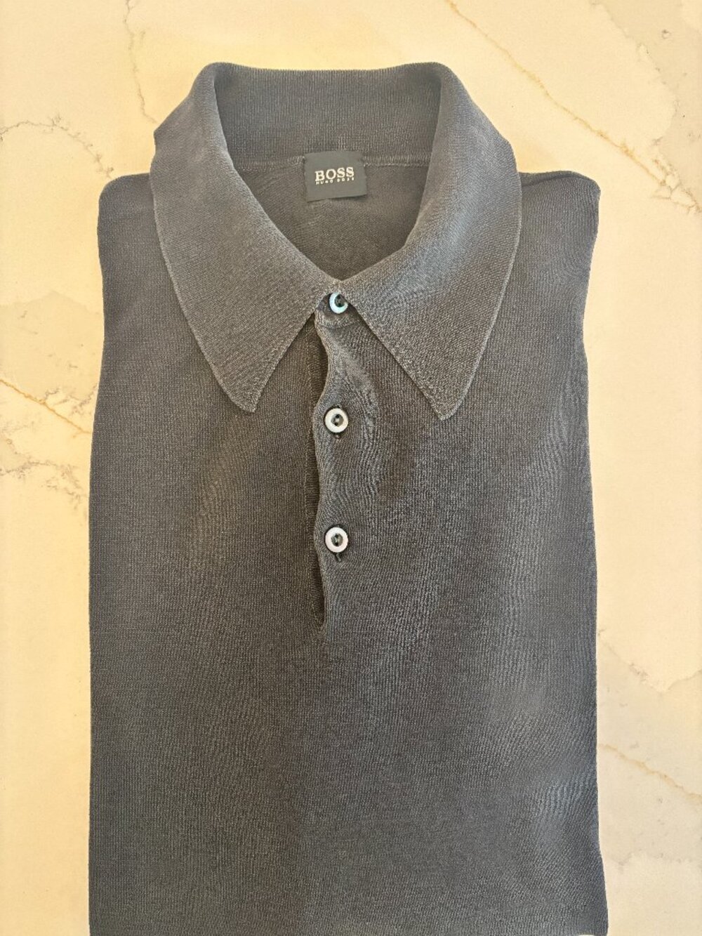 Hugo Boss Vintage Men's Long Sleeve Knit Polo Sweater Charcoal Grey